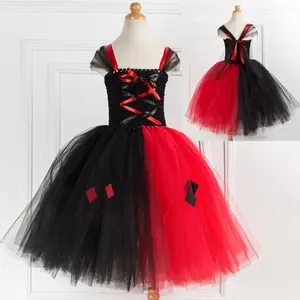 MQATZ 2021 गर्म बिक्री त्योहार लड़की के टूटू पार्टी पोशाक के साथ काले, लाल मेष स्कर्ट हेलोवीन पार्टी के लिए
