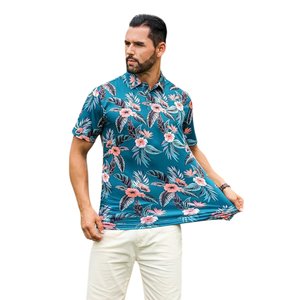 <b>Men's</b> Plus Size <b>Tropical</b> Hawaiian Floral Poplin Breathable Polo <b>Shirt</b> Short Sleeve Woven Casual Summer Beach Holiday Wear - Product Image 3