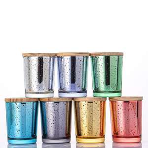 Portavelas de Vidrio Cilíndrico con Diseño Electrochapado, Mini, 95 ml, 3 oz, con Tapa de Madera de Bambú, para Navidad, Venta Caliente - Product Image 1