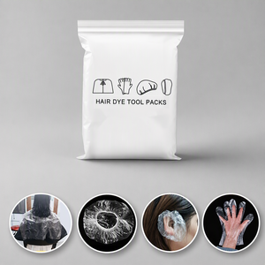 Kit d'outils jetables et durables pour la coloration et la permanente des cheveux, 4 pièces en emballage individuel : Cape de coloration, Gants, Protège-oreilles, Bonnet de douche - Product Image 2
