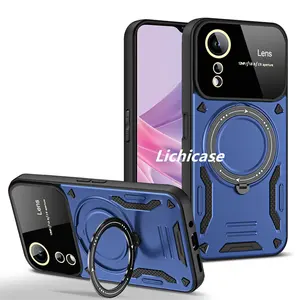 Lichicase halka tutucu standı hibrid kamera koruma Metal mıknatıs kılıf telefon için Oppo A79 kabuk
