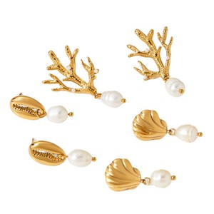 <span class=keywords><strong>Orecchini</strong></span> a Perno in Acciaio Inossidabile con Conchiglie Cowry, Serie Ocean Pearl Drop, Gioielli Placcati Oro per Vacanze al Mare - Product Image 5