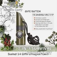 7-en-1 Durable extérieur pour sifflet de sauvetage avec lumière LED thermomètre boussole multifonction pour Tours Camping aventures outil