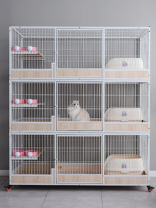 Grande cage d'élevage modulaire <span class=keywords><strong>en</strong></span> bois massif pour chats, 1, 2 ou 3 niveaux, empilable, pour chateries, hôtels pour animaux et pensionnements - Product Image 5