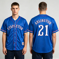 Jersey Baseball Fashion Custom OEM dengan Logo Custom, Warna Biru Tua, Bahan Tackle Twill, Kancing Lengkap, Harga Terjangkau, untuk Latihan Olahraga
