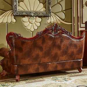 Divano da salotto di lusso in stile europeo in legno massello doppio lato intagliato di alta qualità in stile americano Top-strate di vacchetta nuovi mobili - Product Image 4