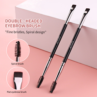 Pinceau double embout coudé pour sourcils et cils avec logo personnalisé, manche en bois, pour eyeliner et teinture des sourcils