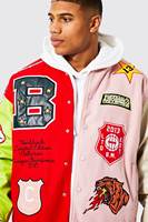 Haute qualité brodé Patch lettre logo tigre Badge deux couleurs épissé dos rouge hommes université vestes de plein air