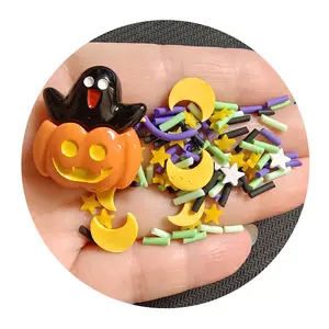 1Bag Halloween Themed Yellow Moon Star Clay Sprinkles Pumpkin Ghost PVC Resin Charm for Photo Frame Phone Case Scrapbook