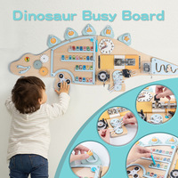 Jouet de panneau mural de planche occupée de dinosaure, centre d'activités en bois Montessori avec serrures à engrenages Puzzles Match Sensory Play pour les tout-petits