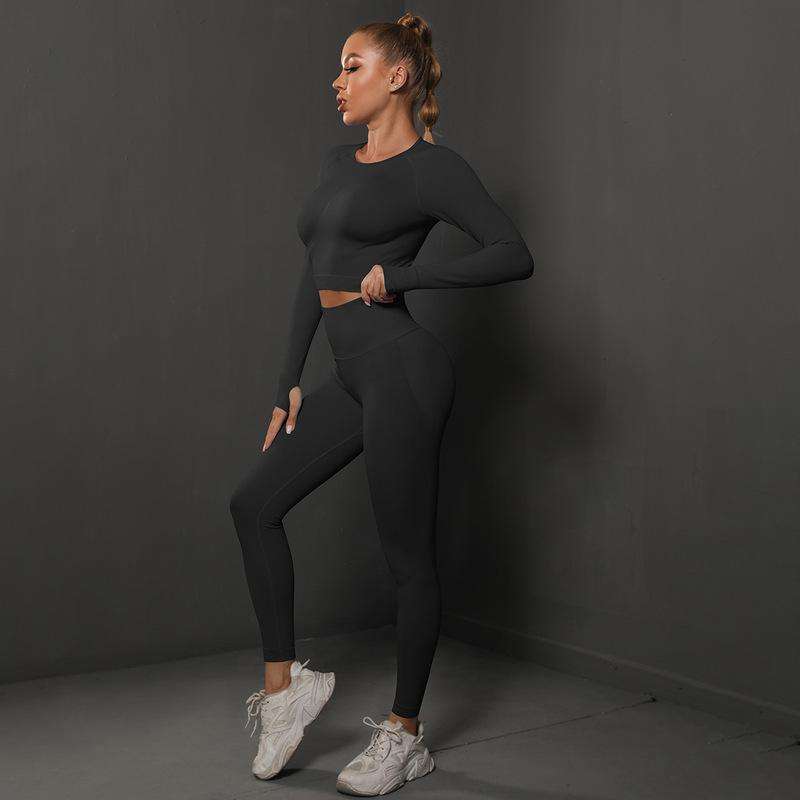 6600 long-sleeved pants suit - pure black