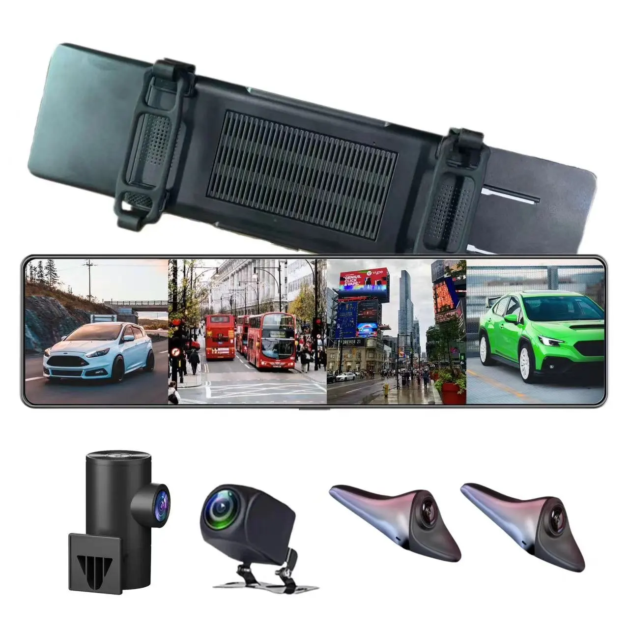 11" 4 ch HD 1080P Auto electronics Rearview Mirror touchscreen driving recorder with app car black box front and rear Dash Cam