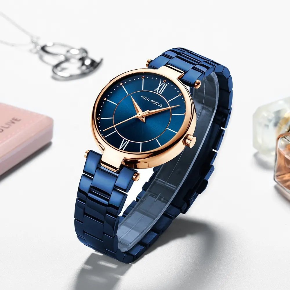 MINI FOCUS MF0189L relógio de quartzo feminino de alta qualidade com pulseira de aço movimento japonês à prova d'água