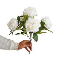 Bouquet de 5 pivoines artificielles en polyester, fausse soie, pour centre de table de mariage, décoration florale pour la maison et vase.