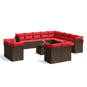 Poly <b>Rattan</b> Patio <b>Sofa</b> Set With Cushions 14 Piece Garden Outdoor Furniture Contemporary Design Brown - Product Image 1