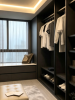 Système de dressing sur mesure XINGRUO, luxe moderne, finition bois anthracite, dressing ouvert pour chambre principale