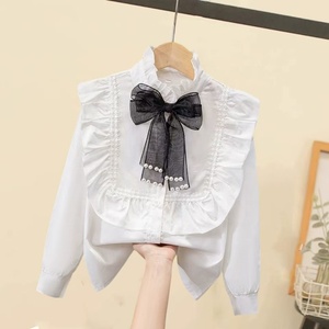 Maglietta con pizzo, maglia bianca a maniche lunghe per bambina, top a maniche lunghe stile scolastico per bambini di taglia media - Product Image 4