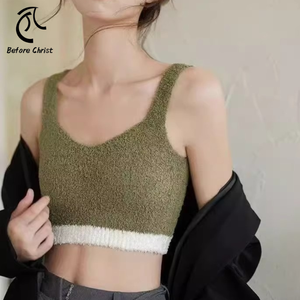 Gilet court en coton sans fil respirant <span class=keywords><strong>Sexy</strong></span> sans bretelles en tricot coussinets de poitrine doublés de polaire couche intérieure épaissie tout-en-un - Product Image 1