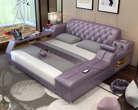 Lit intelligent de luxe multifonctionnel musique lit de massage automatique lits modernes en cuir avec tiroirs coffre-fort