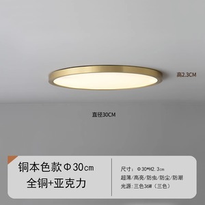 Italian Minimalist LED <b>Ceiling</b> <b>Light</b> Modern Simple All-Copper Black Ultra-Thin for Bedroom Balcony <b>Hallway</b> with 6000K CCT - Product Image 5
