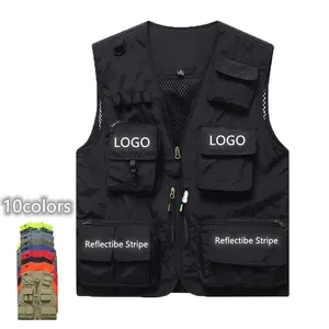 Personalized Red Multi Pockets Cotton Cargoes Fisherman Vest Fishing Journalist Photography Camping Waistcoat Vest