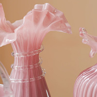 Exklusive Vintage Rosa Kunstglas-Vase, Hochwertige Luxus-Heimdekoration, Vase für Frische Blumen auf Esstisch und im Wohnzimmer