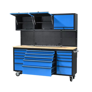 Banc de travail robuste en métal avec dessus en bois, armoire à outils, panneau perforé, tiroirs personnalisables, chariot à outils roulant, OEM OBM pour <span class=keywords><strong>garage</strong></span> - Product Image 1