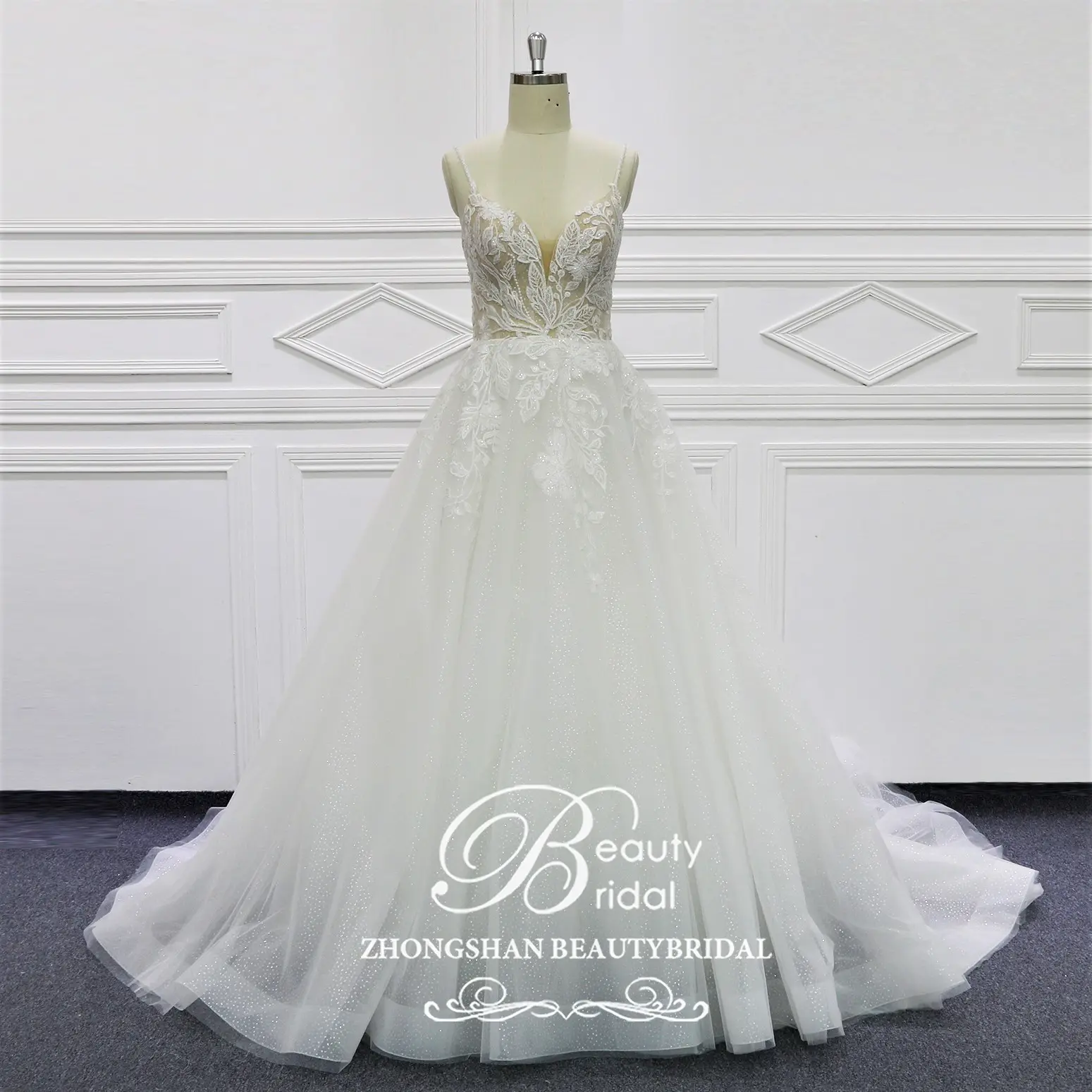 Beauty Bridal-vestido de novia de lujo de línea A, venta al por mayor, con correas de abalorios, de boda, nuevo estilo, China