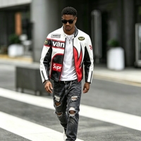 Chaqueta de Cuero para Hombre, Estilo Piloto de Carreras, Personalizada OEM ODM, con Cuello Alto y Logotipo Frontal