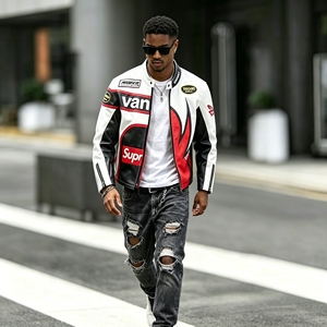 Chaqueta <span class=keywords><strong>de</strong></span> <span class=keywords><strong>Cuero</strong></span> para <span class=keywords><strong>Hombre</strong></span>, Estilo Piloto <span class=keywords><strong>de</strong></span> Carreras, Personalizada OEM ODM, con Cuello Alto y Logotipo Frontal - Product Image 3