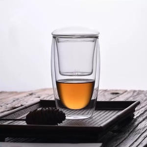 300-400 Ml Double Wall <strong>Glass</strong> Tea Cup Heat Resistant Warm Keeping Flower <strong>Teacup</strong> with <strong>Glass</strong> Infuser and Lid - Product Image 4
