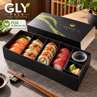Boîte à sushi personnalisée avec compartiments pour sashimi, rouleaux nigiri, coupelles de sauce, emballage à emporter pour restaurants, impression personnalisée