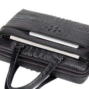 Sac à bandoulière en cuir véritable noir pour ordinateur portable, motif crocodile/alligator, en cuir de vachette, pour homme d'affaires - Product Image 5
