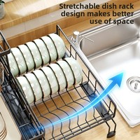 Égouttoir de cuisine multifonctionnel en métal à double niveau, pliable, antirouille, pour comptoir, avec support pour bols et baguettes