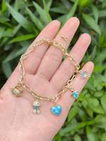 Bracelet ajustable en cuivre avec mini-breloques en émail en forme de crème glacée et perles de verre bleues, vente en gros pour cadeau