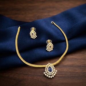 Premium Matt Finish Floral Necklace <b>Set</b> with Earrings Gold Plated Women's Bridal Wedding Jewelry Third Party Certified - Product Image 1