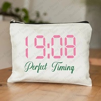 Sac de maquillage et trousse à cosmétiques en toile à motif de synchronisation parfaite, fermeture éclair noire, style sororité grecque