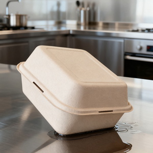 Caja Biodegradable Desechable de Bagazo de Caña de Azúcar para Hamburguesas, Caja de Almuerzo, Caja Tipo Concha, Envase para Alimentos - Product Image 3