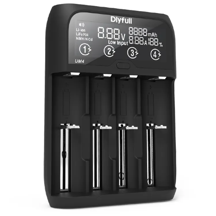 Dlyfull 4 Slots UM4 Universal Type C USB Charger Fast Quick Rechargeable Lithium-ion Li-ion LiFePO4 NiMH LCD Battery Charger
