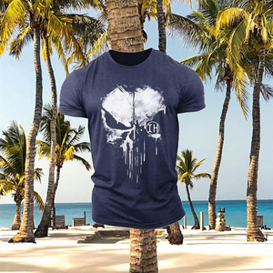 Camisetas de Verano de Punto con Estampado Gráfico de Calavera de Diseñador, Cuello Redondo Informal, Manga Corta, Ajuste Delgado, Transpirable y Ecológica - Product Image 3