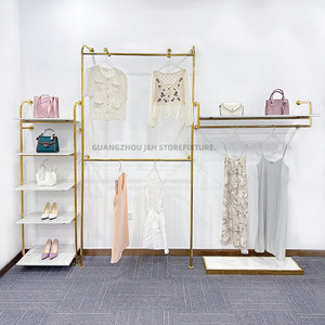 Treo đường sắt Kệ thép không gỉ vàng vải giá treo tường bán lẻ quần áo hiển thị công nghiệp ống quần áo giá - Product Image 3