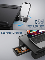 Support pour ordinateur portable Bureau multifonction avec coussin tiroir à lumière LED Surface en cuir confortable Bureau pour ordinateur portable Plateau de lit pour canapé