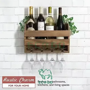 ชั้นเก็บไวน์ไม้ไผ่ติดผนังสไตล์วินเทจที่วางขวดแก้ว4ใบ - Product Image 3