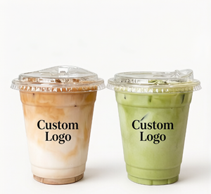 Gobelets jetables personnalisés avec logo imprimé, à paroi simple, ronds, transparents, à fond plat, avec couvercle, pour café, crème glacée et yaourts - Product Image 1