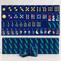 Tuiles de Mahjong de Luxe Style Galaxie, Ensemble de Tuiles de Mahjong en Acrylique avec Dos Nébuleuse Verte pour Jouer avec des Amis et de la Famille