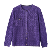 Cardigan en laine 100% tricoté sur mesure, pull jacquard à col rond pour femmes, motif floral 3D, bords festonnés, boutons dorés, OEM/ODM