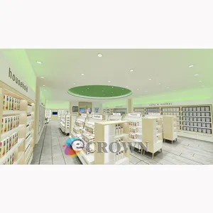 Luxury Gold medicinal store design counter Display medical shop shelf showcase stand