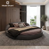 Cadre de lit rond minimaliste italien, lit moderne de taille king, lit en cuir incurvé, cercle pour la décoration de la chambre de villa