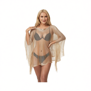 Petit pull en maille légère et transparente à franges, cache-maillot de bain, haut de plage, mode estivale - Product Image 1