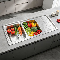 Évier de cuisine avec égouttoir intégré, évier de cuisine en acier inoxydable à double bac, 120x60cm, avec lave-tasses